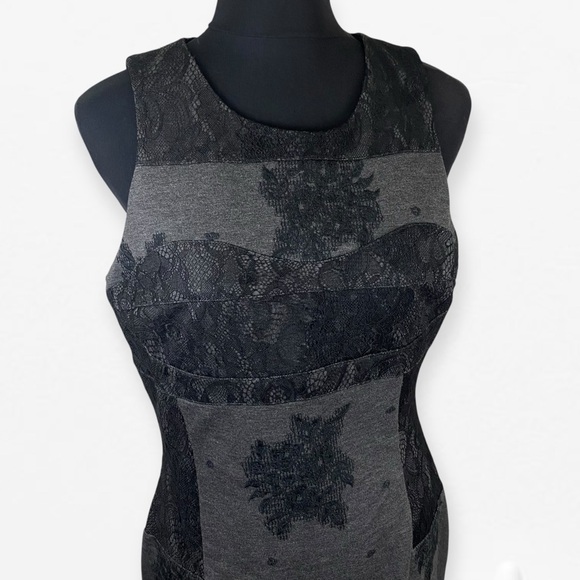 Maeve Anthropologie Gray Black lace fitted bodycon Sheath Sleeveless Dress L - Picture 3 of 9